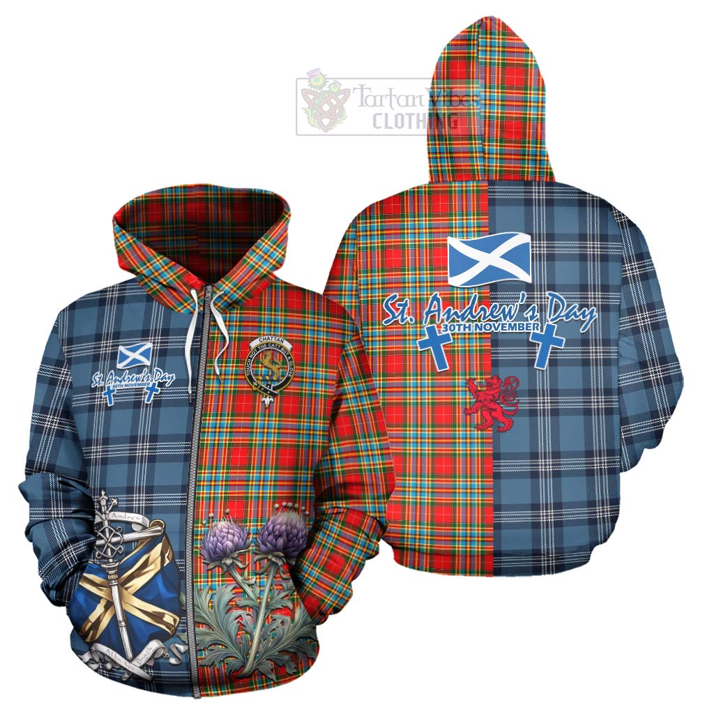 Tartan Vibes Clothing Chattan Tartan Hoodie Happy St. Andrew's Day Half Tartan Style