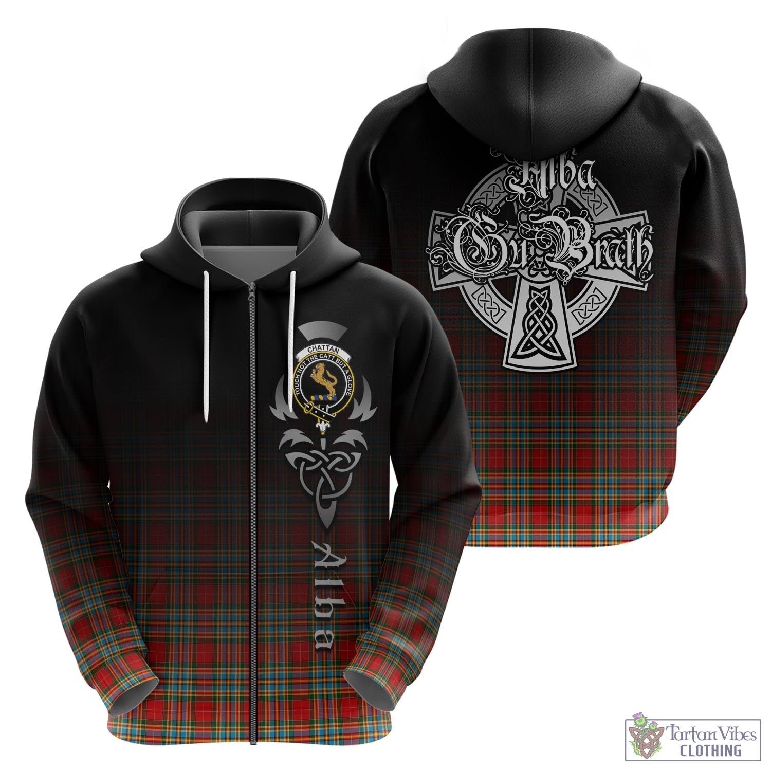 Tartan Vibes Clothing Chattan Tartan Hoodie Featuring Alba Gu Brath Family Crest Celtic Inspired