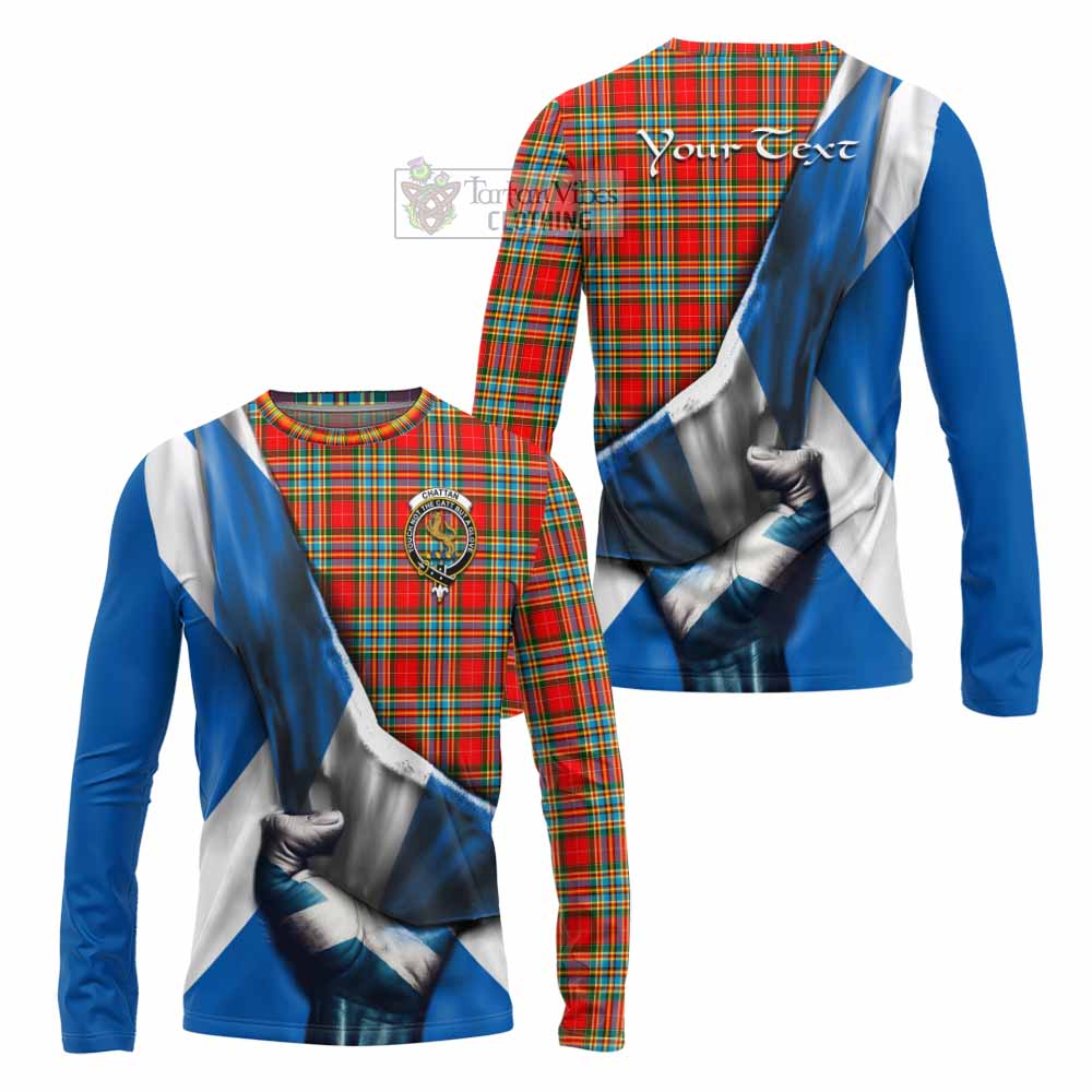 Tartan Vibes Clothing Chattan Tartan Long Sleeve T-Shirt with Family Crest Scotland Patriotic Style