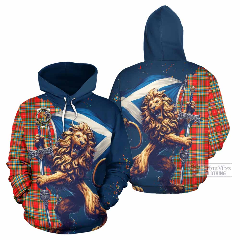 Chattan Tartan Family Crest Hoodie with Scottish Majestic Lion