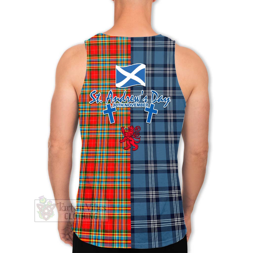 Tartan Vibes Clothing Chattan Tartan Men's Tank Top Happy St. Andrew's Day Half Tartan Style