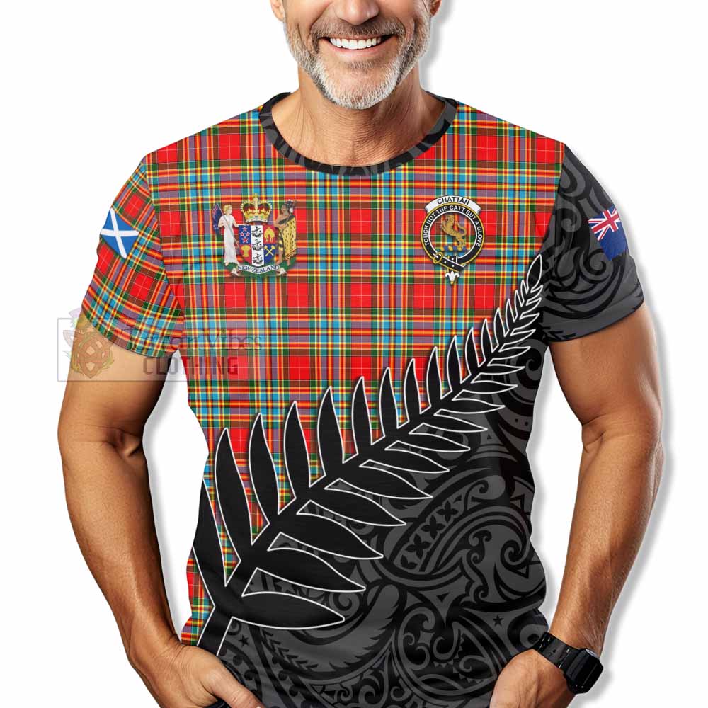 Tartan Vibes Clothing Chattan Crest Tartan T-Shirt with New Zealand Silver Fern Half Style