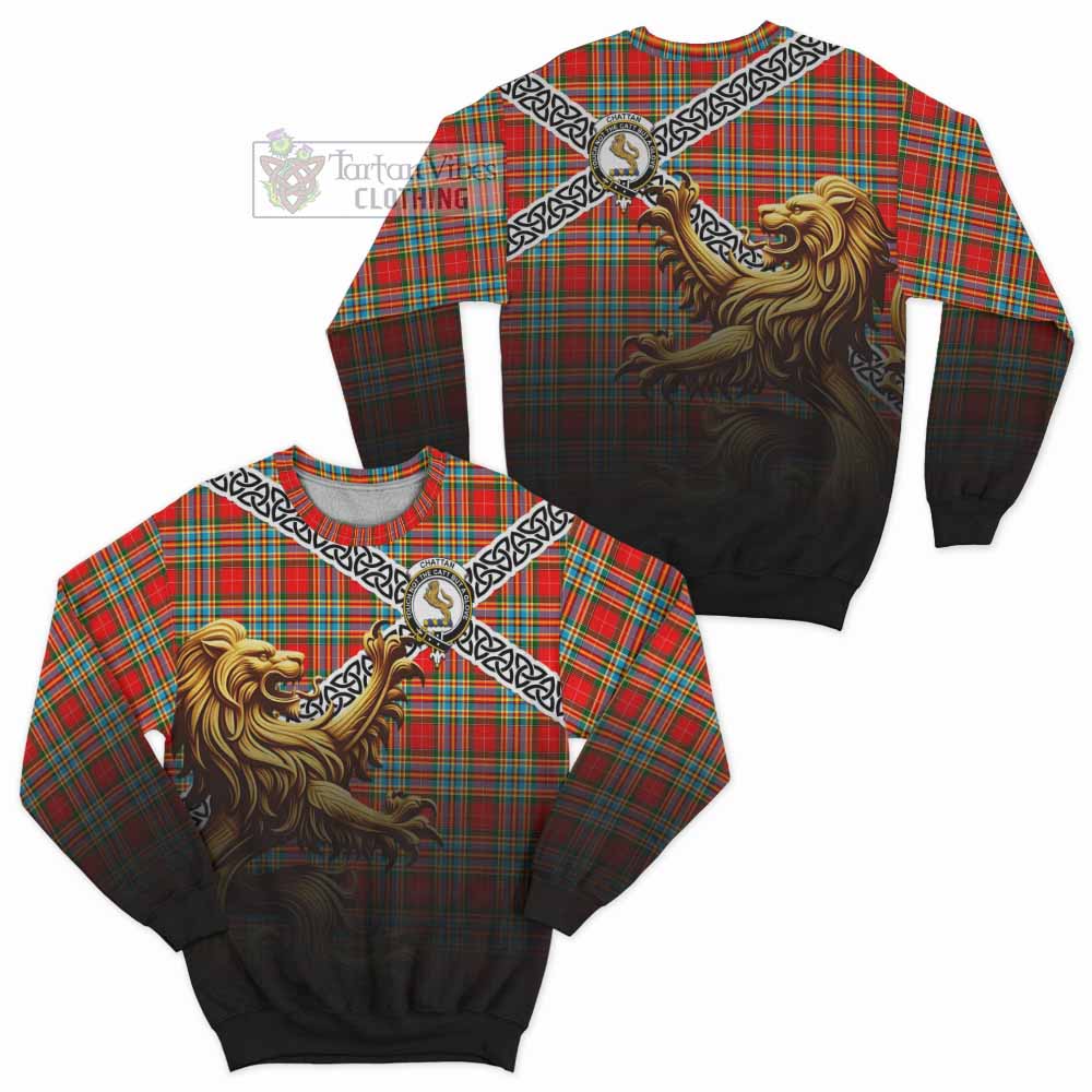 Chattan Crest Tartan Sweatshirt with Golden Lion Emblem Celtic Style - Tartan Vibes Clothing