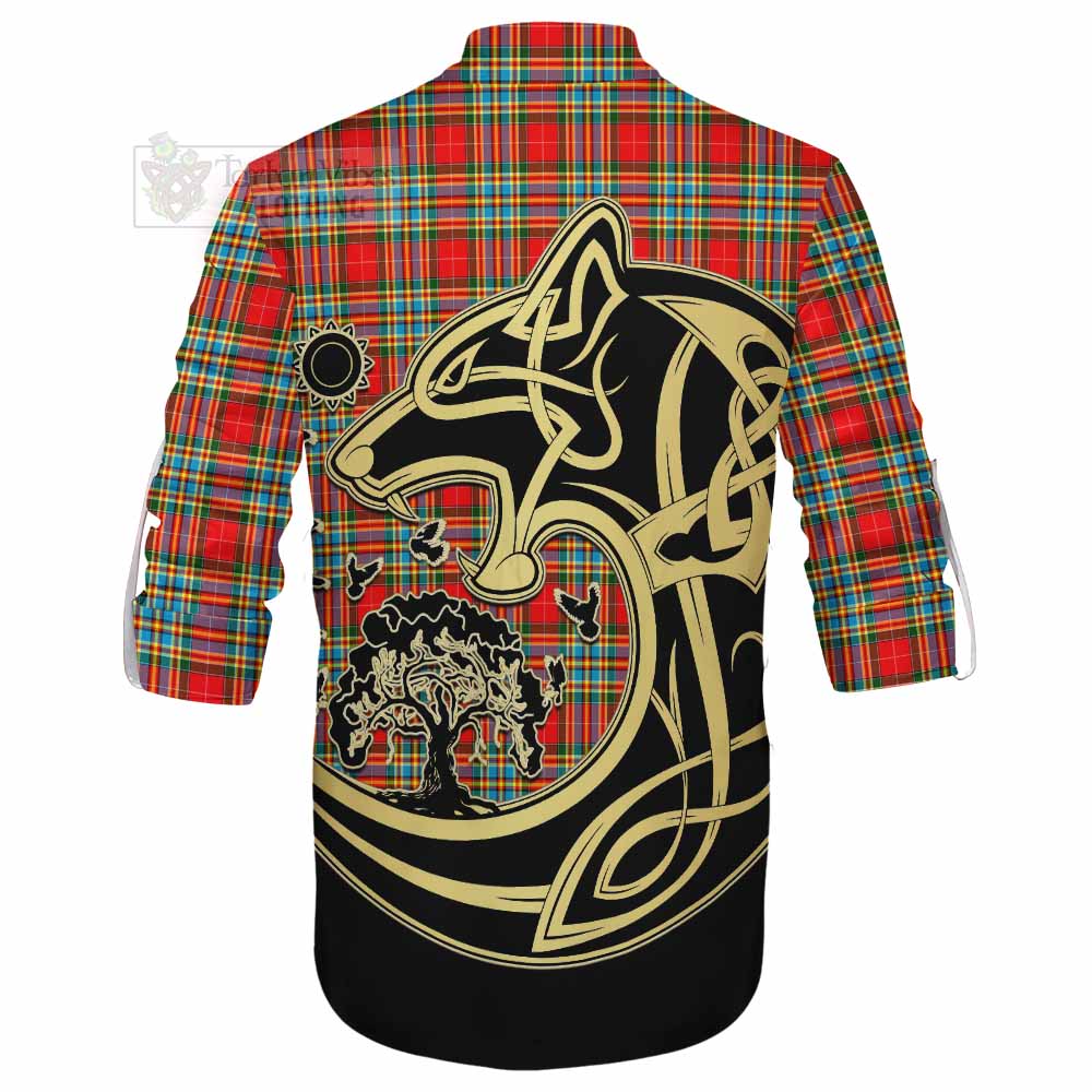 Tartan Vibes Clothing Chattan Tartan Ghillie Kilt Shirt with Family Crest Celtic Wolf Style