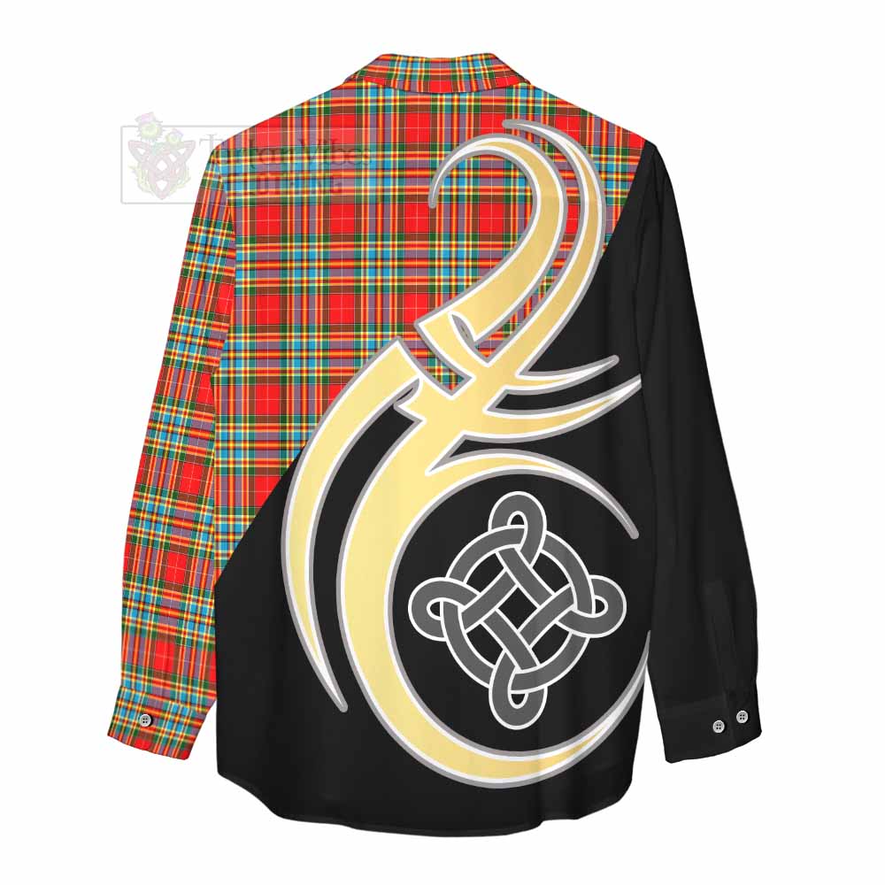 Tartan Vibes Clothing Chattan Tartan Women's Casual Shirt with Family Crest and Celtic Symbol Style