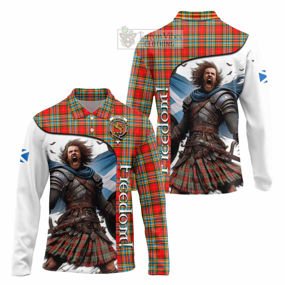 Tartan Vibes Clothing Chattan Crest Tartan Long Sleeve Polo Shirt Inspired by the Freedom of Scottish Warrior