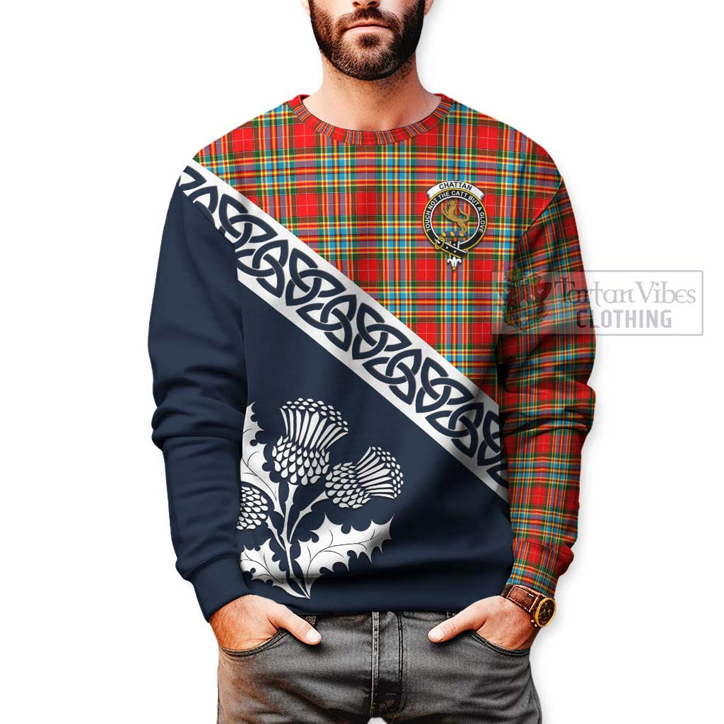 Tartan Vibes Clothing Chattan Tartan Sweatshirt Featuring Thistle and Scotland Map