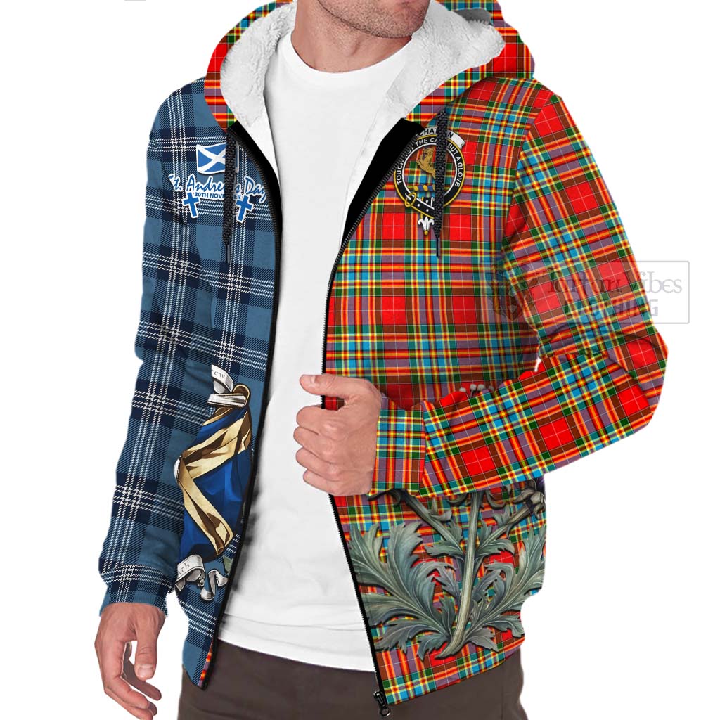 Tartan Vibes Clothing Chattan Tartan Sherpa Hoodie Happy St. Andrew's Day Half Tartan Style