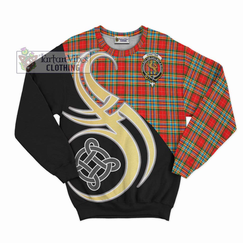 Chattan Tartan Sweatshirt with Family Crest and Celtic Symbol Style - Tartan Vibes Clothing