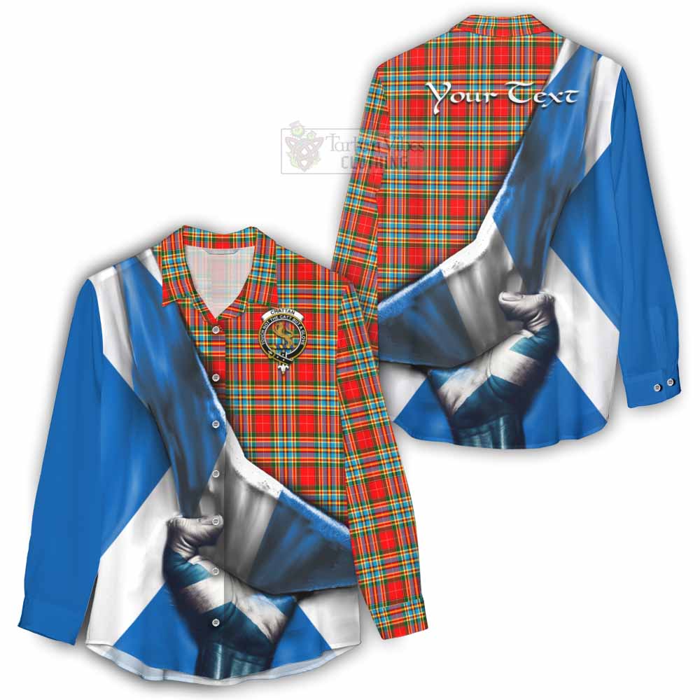 Tartan Vibes Clothing Chattan Tartan Women's Casual Shirt with Family Crest Scotland Patriotic Style