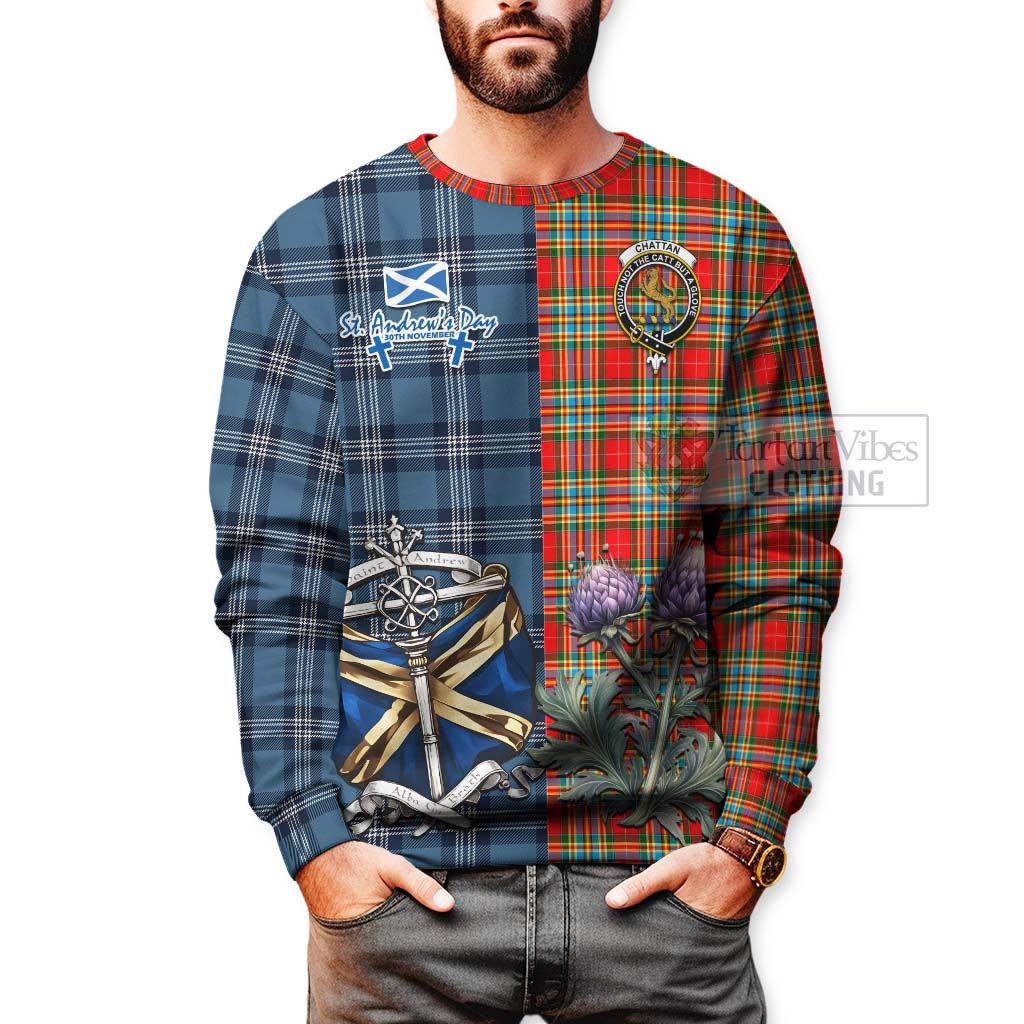 Tartan Vibes Clothing Chattan Tartan Sweatshirt Happy St. Andrew's Day Half Tartan Style