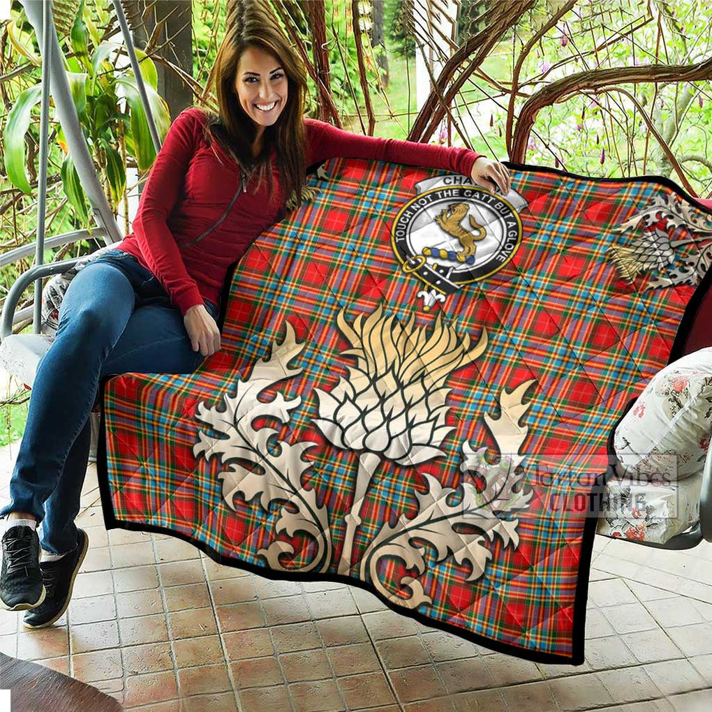 Tartan Vibes Clothing Chattan Tartan Quilt with Family Crest and Golden Thistle Style