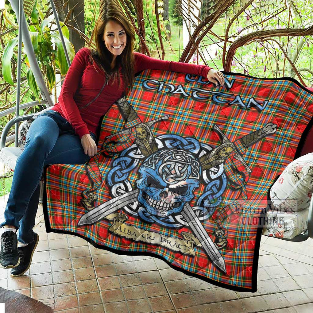 Tartan Vibes Clothing Chattan Tartan Quilt with Celtic Skull Alba Gu Brath Style