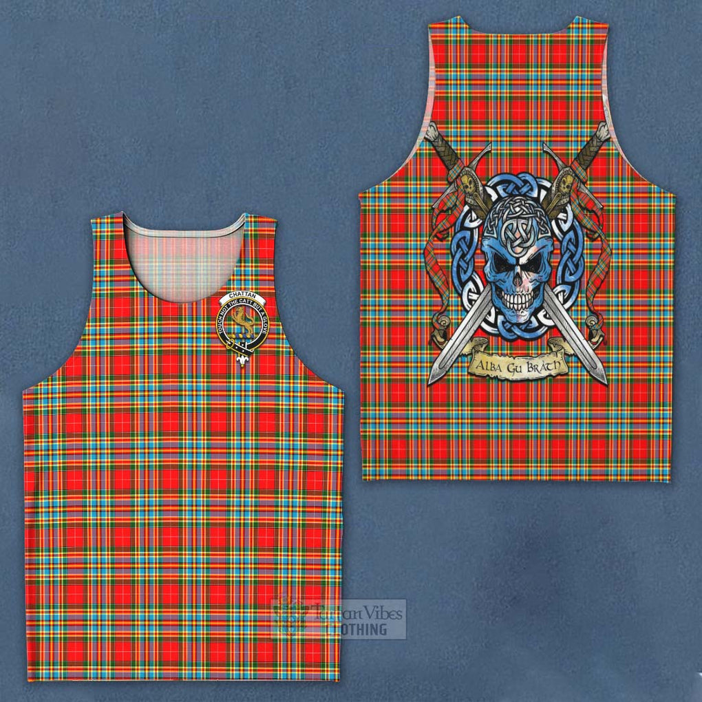 Tartan Vibes Clothing Chattan Tartan Men's Tank Top with Family Crest Celtic Skull Style