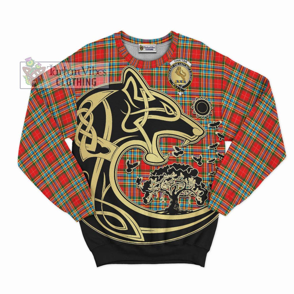 Chattan Tartan Sweatshirt with Family Crest Celtic Wolf Style - Tartan Vibes Clothing