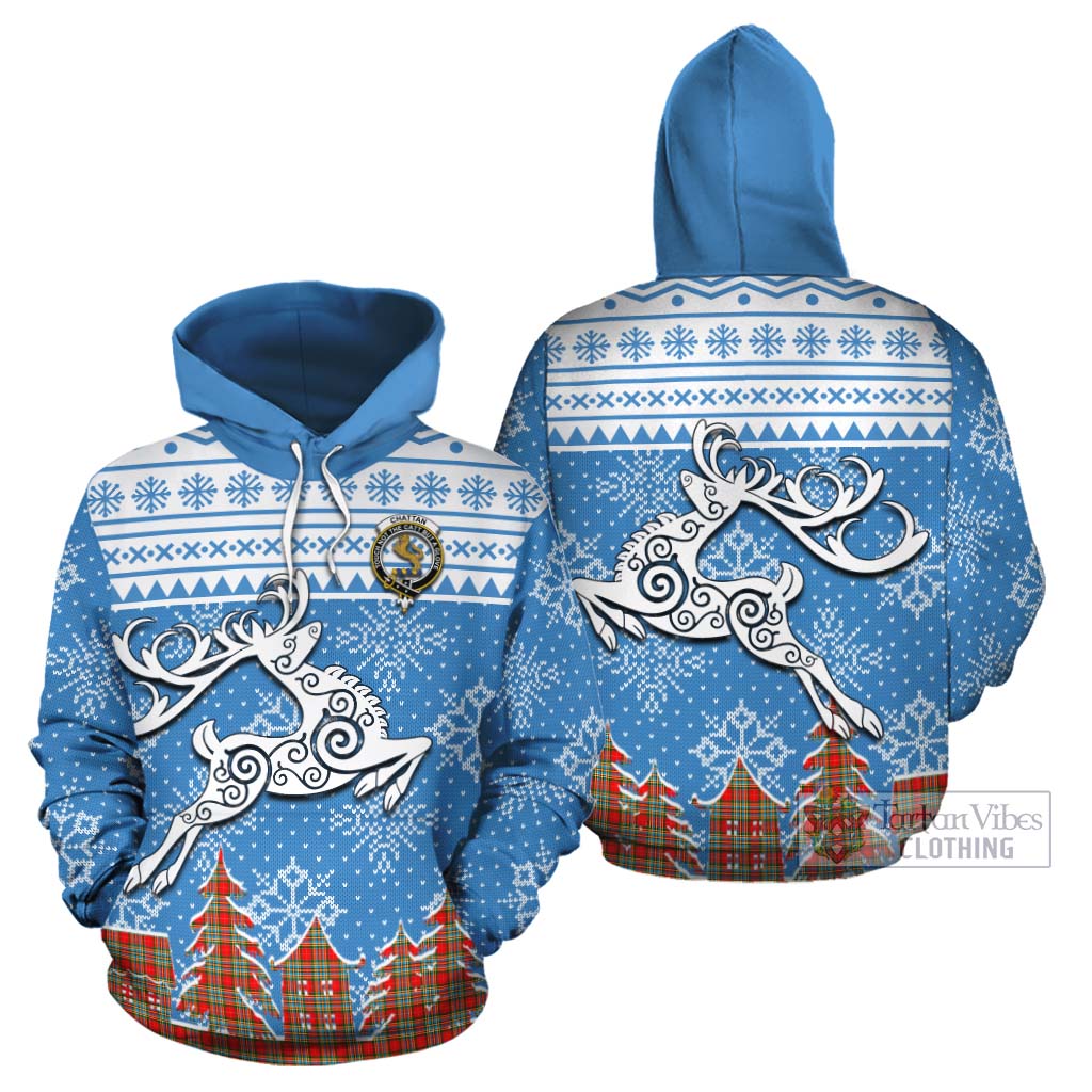 Tartan Vibes Clothing Chattan Clan Christmas Cotton Hoodie Celtic Reindeer Style