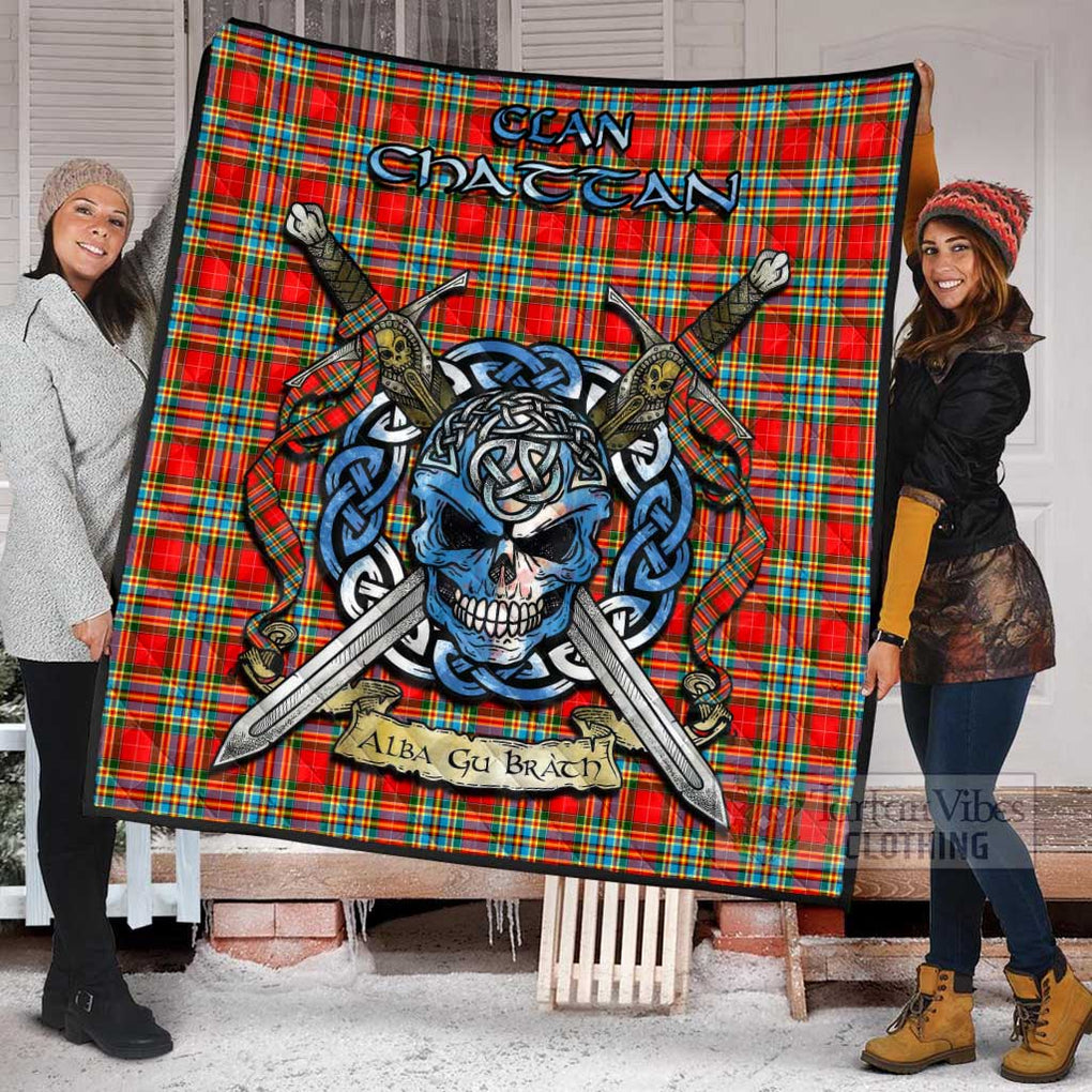 Tartan Vibes Clothing Chattan Tartan Quilt with Celtic Skull Alba Gu Brath Style