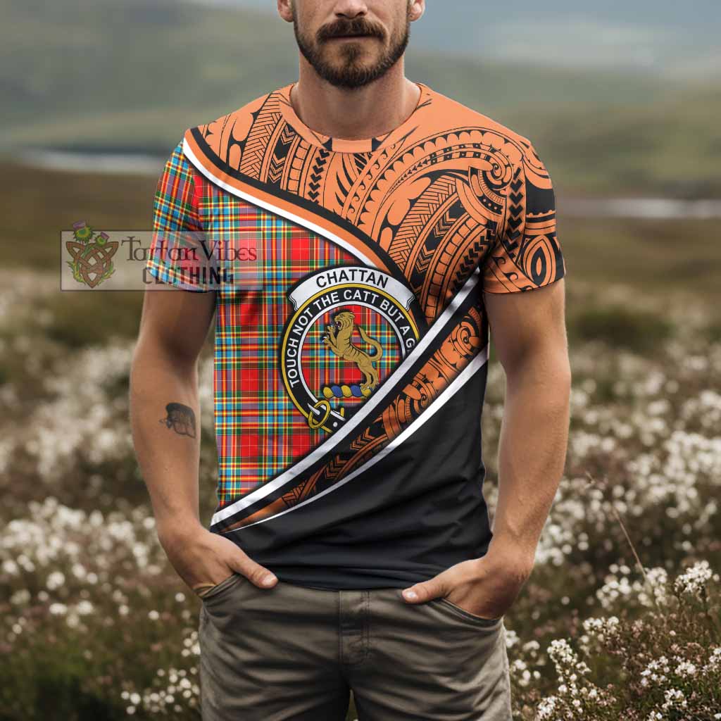 Tartan Vibes Clothing Chattan Crest Tartan T-Shirt with Maori Tattoo Style - Orange Version