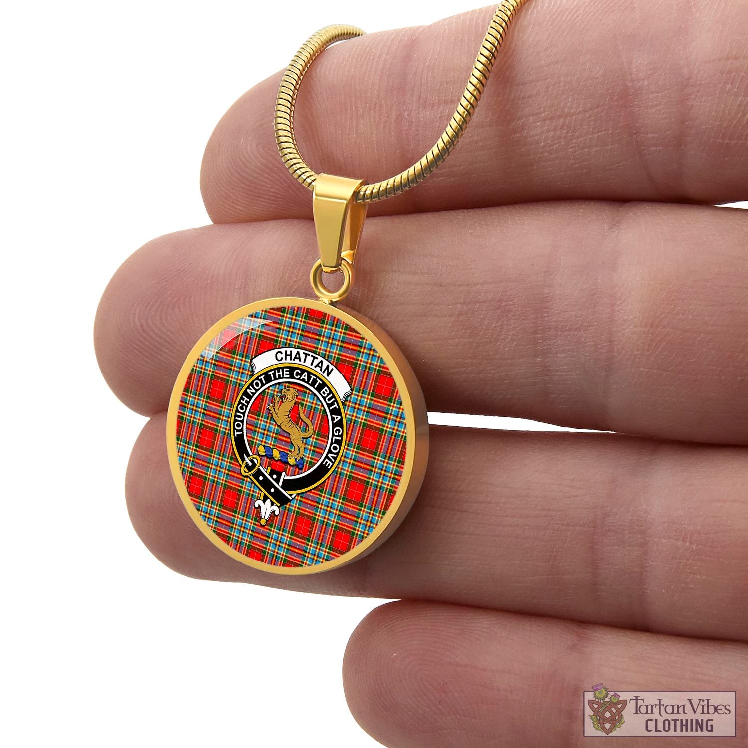 Tartan Vibes Clothing Chattan Tartan Circle Necklace with Family Crest