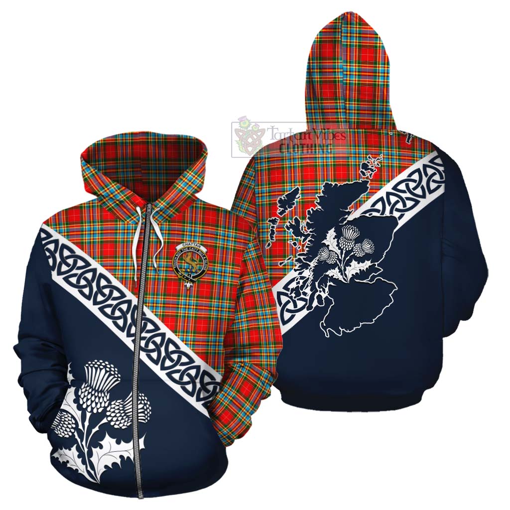 Tartan Vibes Clothing Chattan Tartan Cotton Hoodie Featuring Thistle and Scotland Map