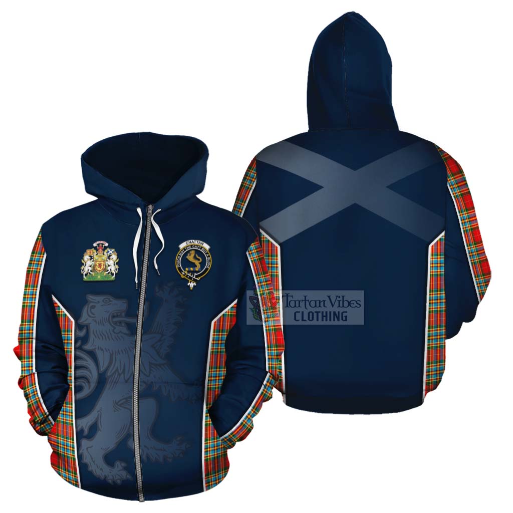 Tartan Vibes Clothing Chattan Tartan Cotton Hoodie with Family Crest and Lion Rampant Vibes Sport Style