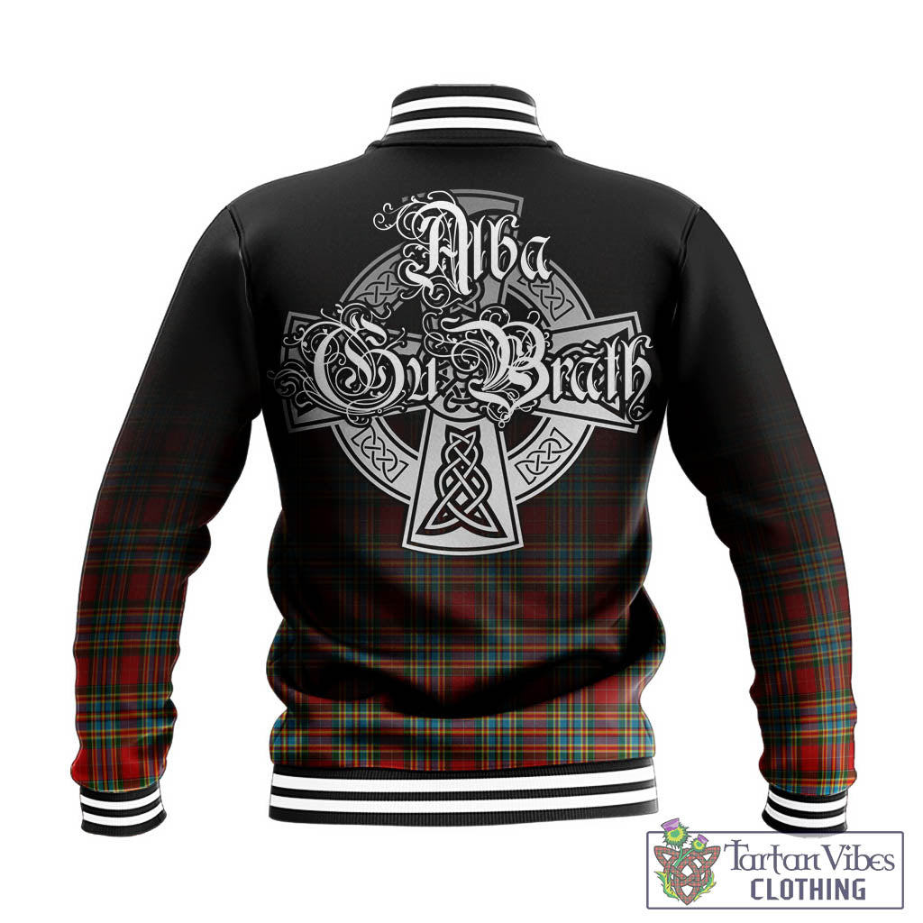 Tartan Vibes Clothing Chattan Tartan Baseball Jacket Featuring Alba Gu Brath Family Crest Celtic Inspired