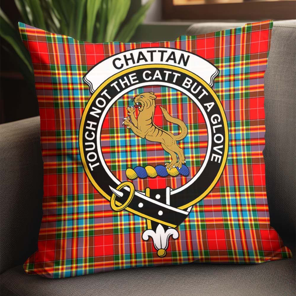 Chattan Tartan Pillow Cover with Family Crest - Tartanvibesclothing