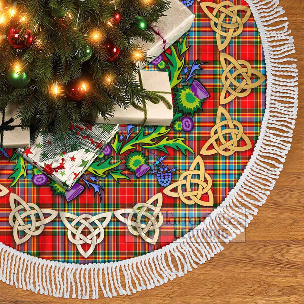 Tartan Vibes Clothing Chattan Tartan Christmas Tree Skirt with Thistle Celtic Knot Style