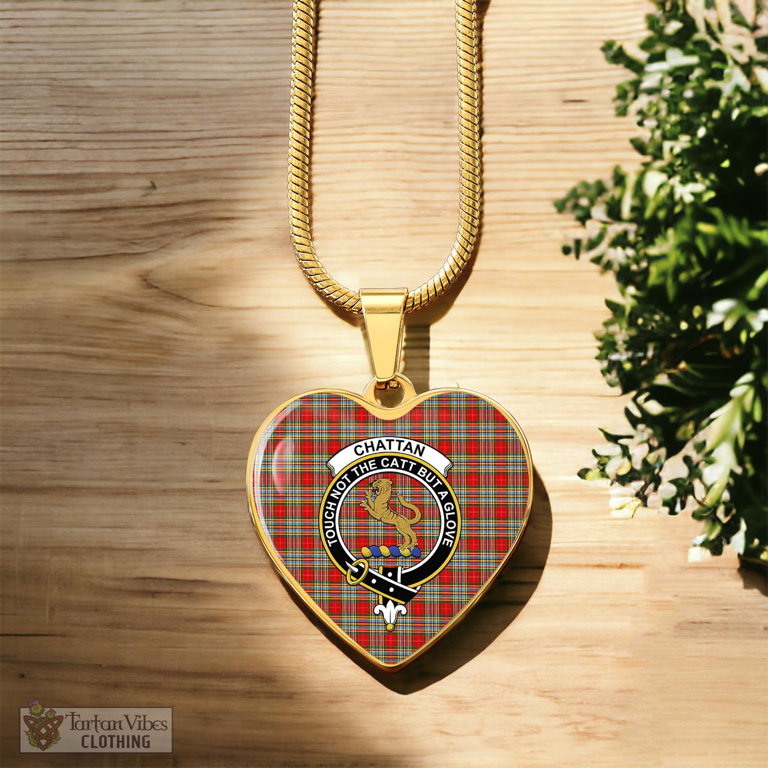 Tartan Vibes Clothing Chattan Tartan Heart Necklace with Family Crest