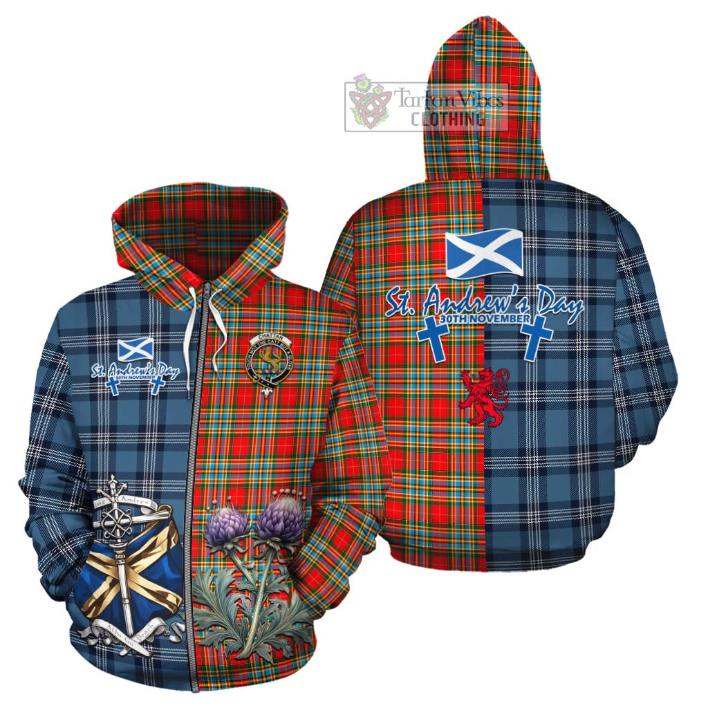 Tartan Vibes Clothing Chattan Tartan Cotton Hoodie Happy St. Andrew's Day Half Tartan Style