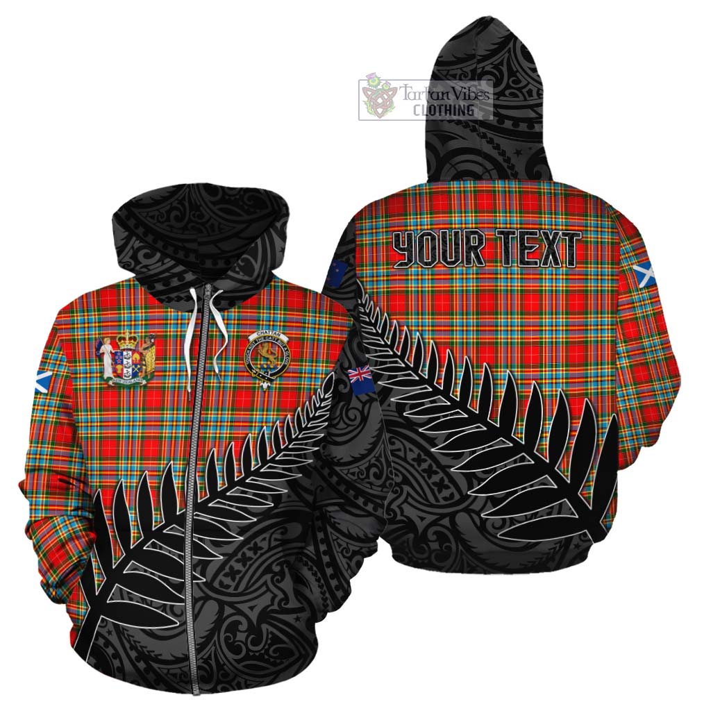 Tartan Vibes Clothing Chattan Crest Tartan Cotton Hoodie with New Zealand Silver Fern Half Style