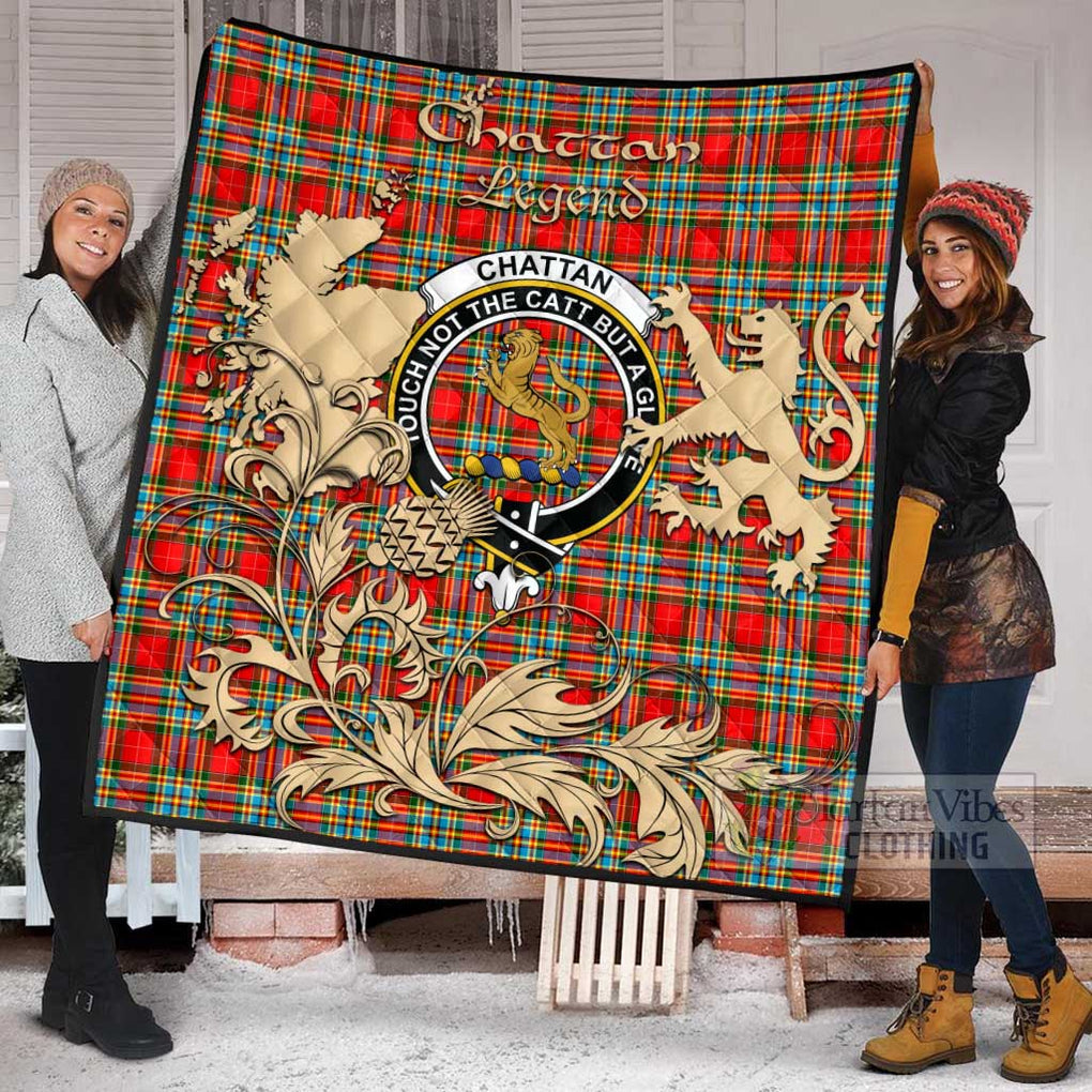 Tartan Vibes Clothing Chattan Tartan Quilt with Family Crest and Scottish Symbol Style