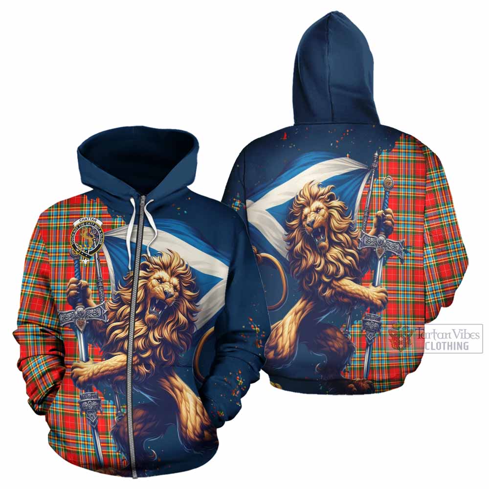 Chattan Tartan Family Crest Hoodie with Scottish Majestic Lion