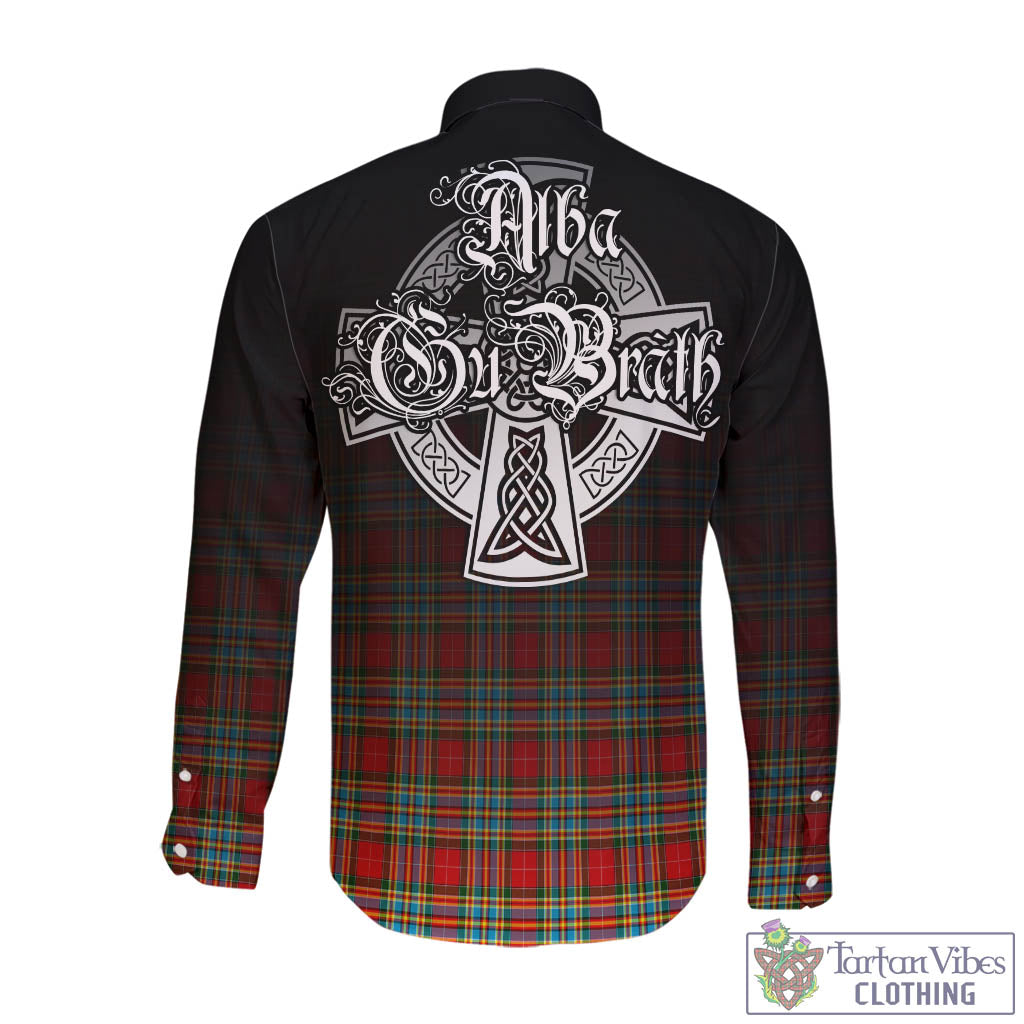 Tartan Vibes Clothing Chattan Tartan Long Sleeve Button Up Featuring Alba Gu Brath Family Crest Celtic Inspired