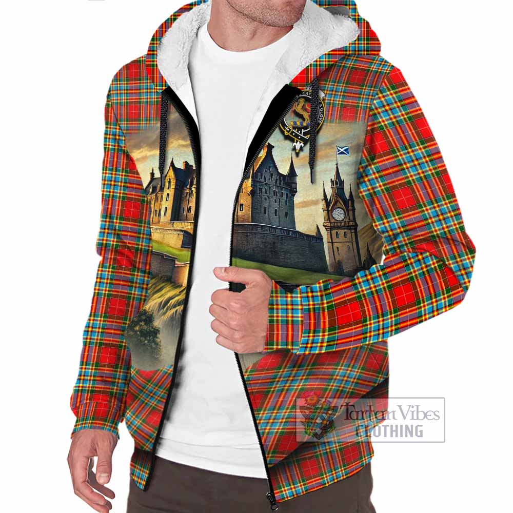 Chattan Tartan Family Crest Sherpa Hoodie with Scottish Ancient Castle Style - Tartan Vibes Clothing