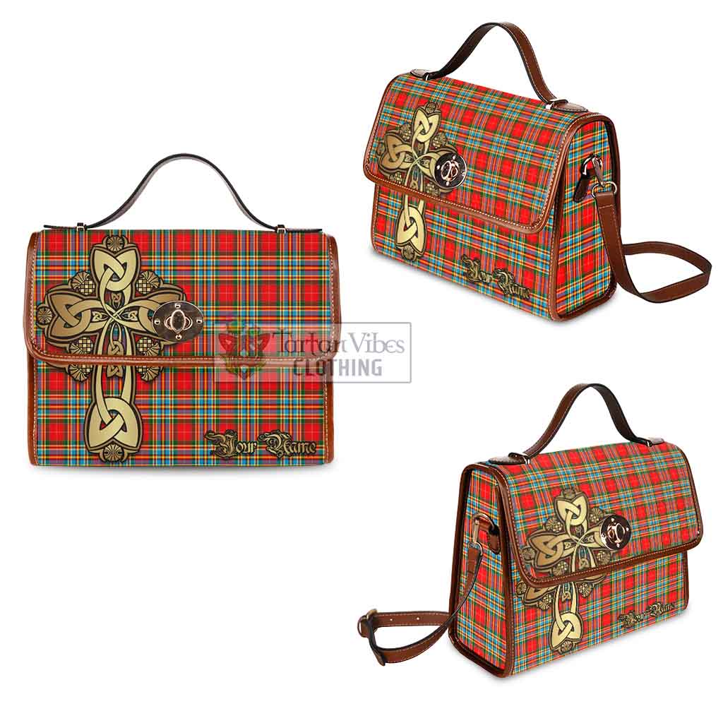 Tartan Vibes Clothing Chattan Tartan Waterproof Canvas Bag Golden Thistle Celtic Cross Style