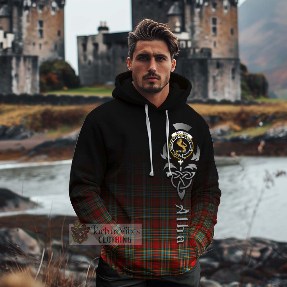 Tartan Vibes Clothing Chattan Tartan Cotton Hoodie Featuring Alba Gu Brath Family Crest Celtic Inspired