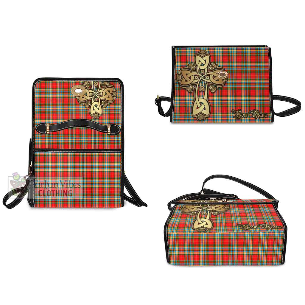 Tartan Vibes Clothing Chattan Tartan Waterproof Canvas Bag Golden Thistle Celtic Cross Style