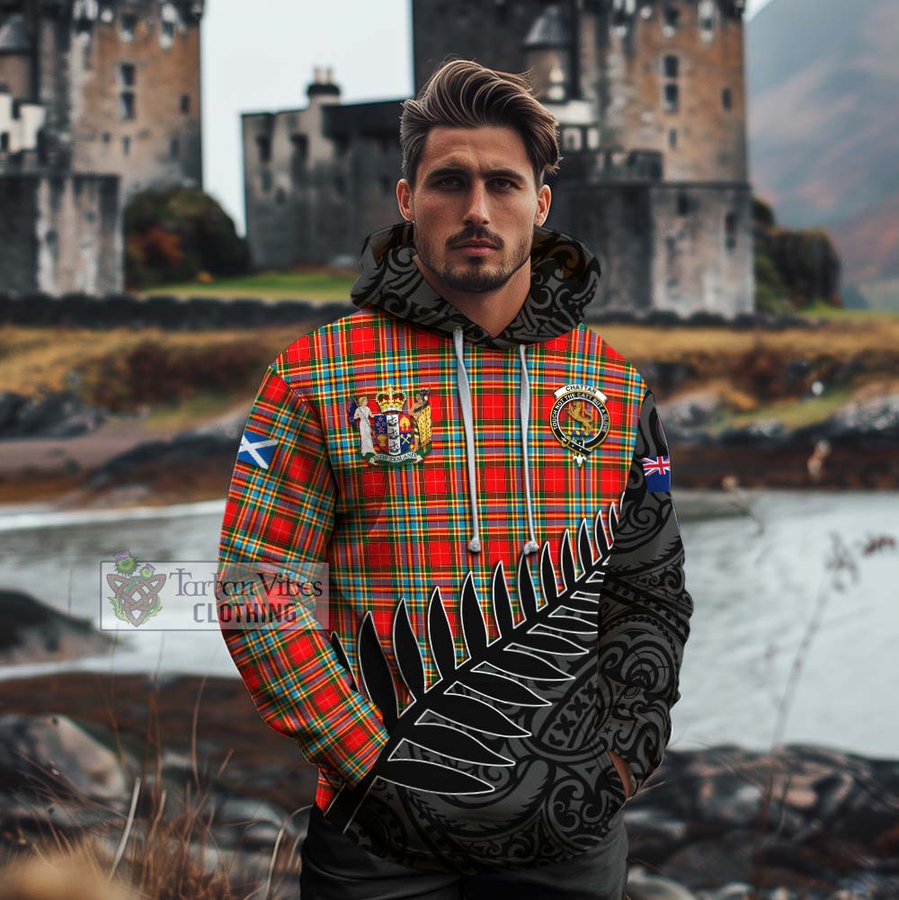 Tartan Vibes Clothing Chattan Crest Tartan Cotton Hoodie with New Zealand Silver Fern Half Style