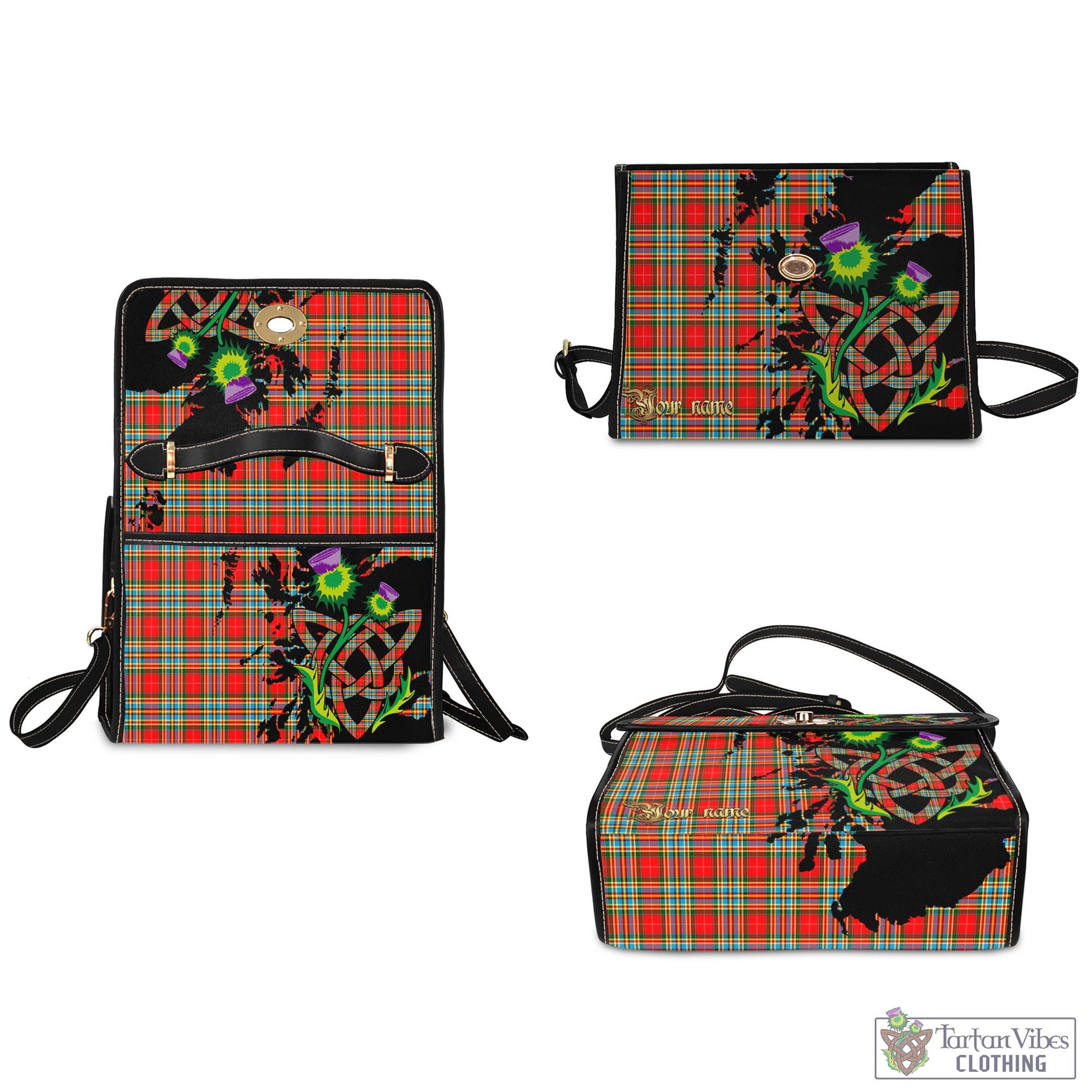 Tartan Vibes Clothing Chattan Tartan Waterproof Canvas Bag with Scotland Map and Thistle Celtic Accents