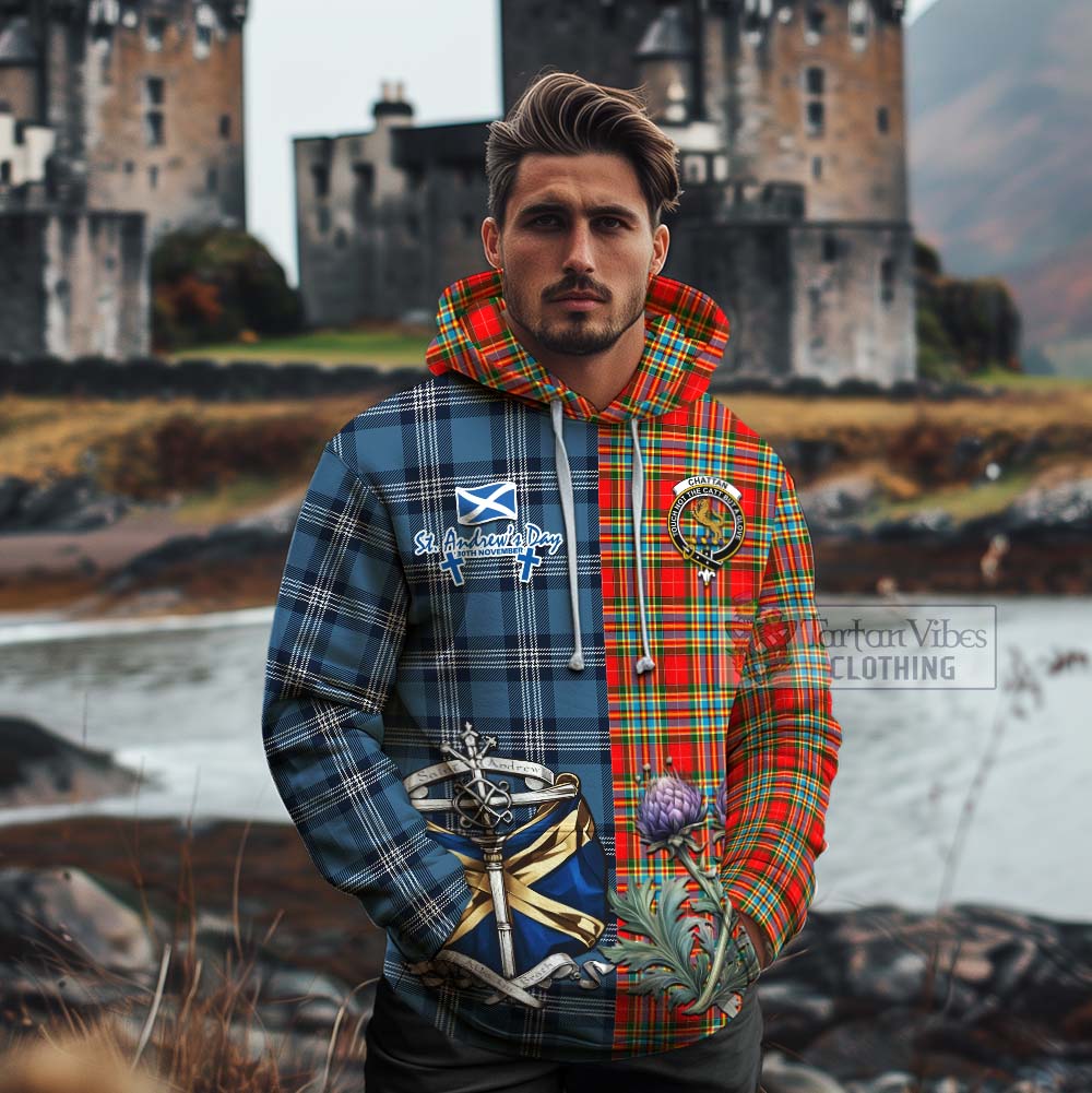 Tartan Vibes Clothing Chattan Tartan Cotton Hoodie Happy St. Andrew's Day Half Tartan Style