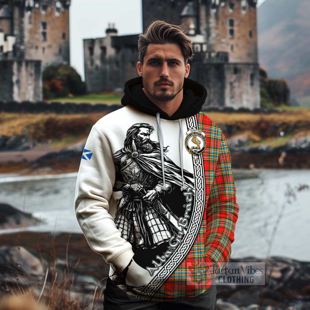 Tartan Vibes Clothing Chattan Tartan Clan Crest Cotton Hoodie with Highlander Warrior Celtic Style