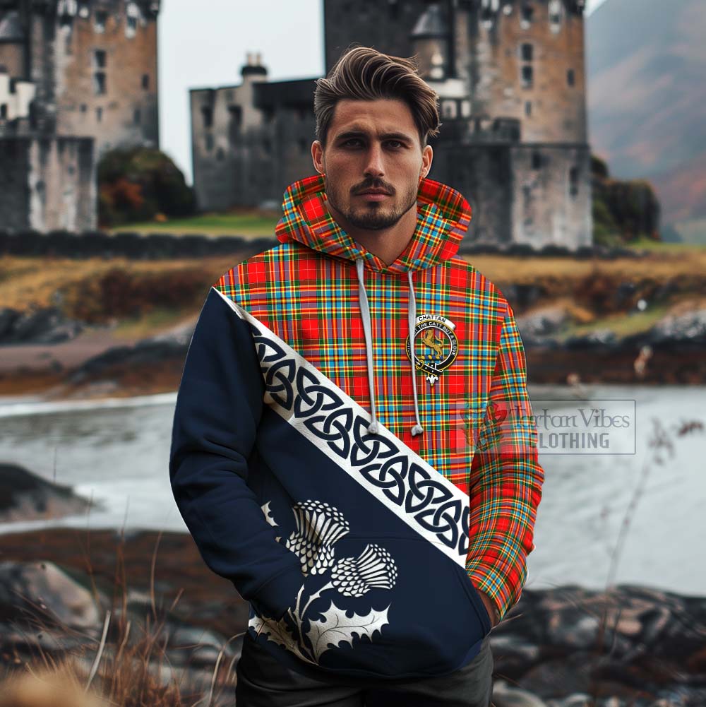 Tartan Vibes Clothing Chattan Tartan Cotton Hoodie Featuring Thistle and Scotland Map