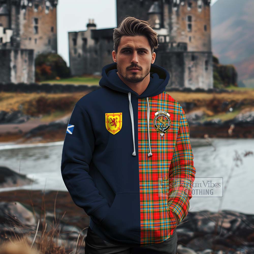 Tartan Vibes Clothing Chattan Tartan Cotton Hoodie Alba with Scottish Lion Royal Arm Half Style