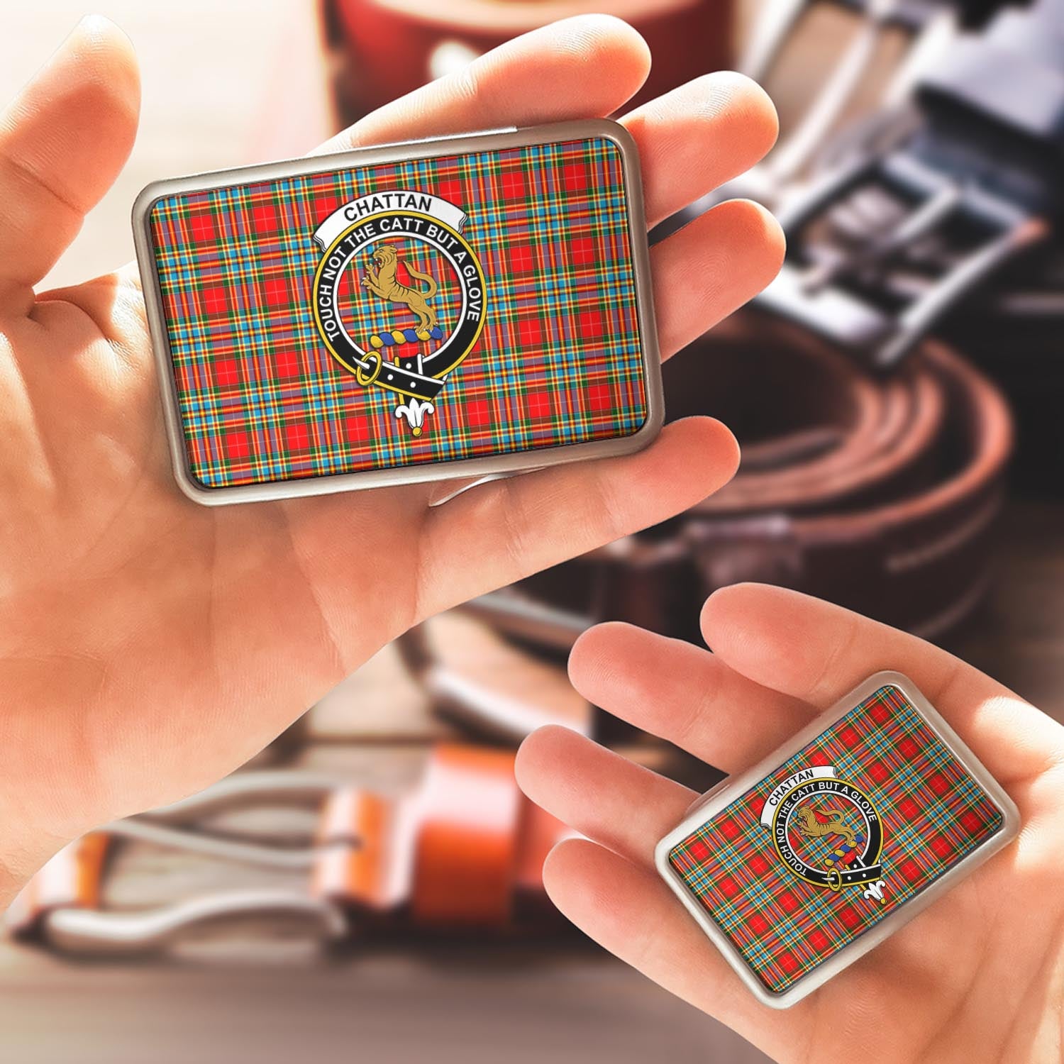 Chattan Tartan Belt Buckles with Family Crest - Tartanvibesclothing