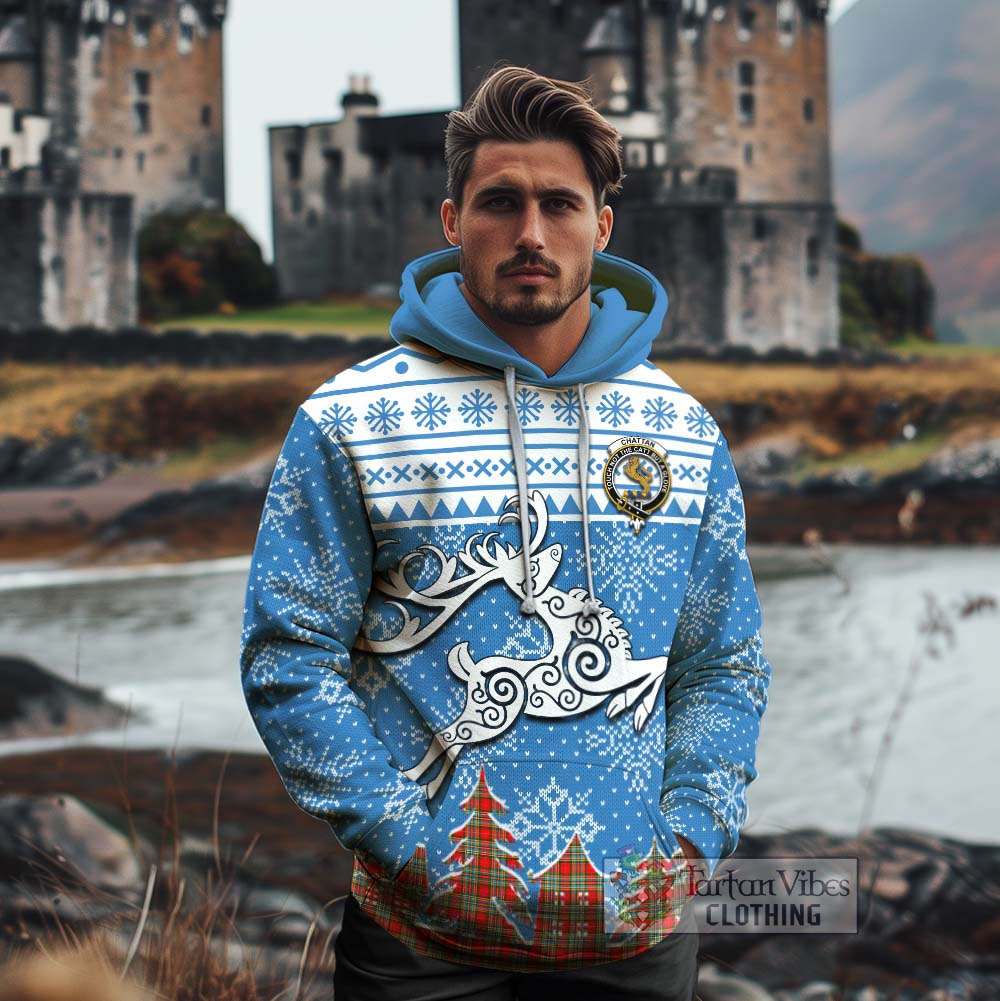 Tartan Vibes Clothing Chattan Clan Christmas Cotton Hoodie Celtic Reindeer Style