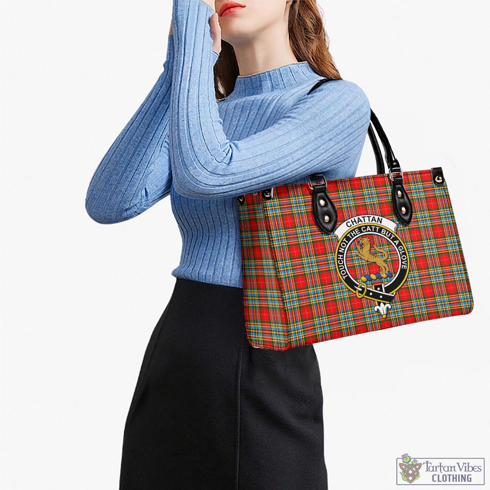 Tartan Vibes Clothing Chattan Tartan Luxury Leather Handbags with Family Crest