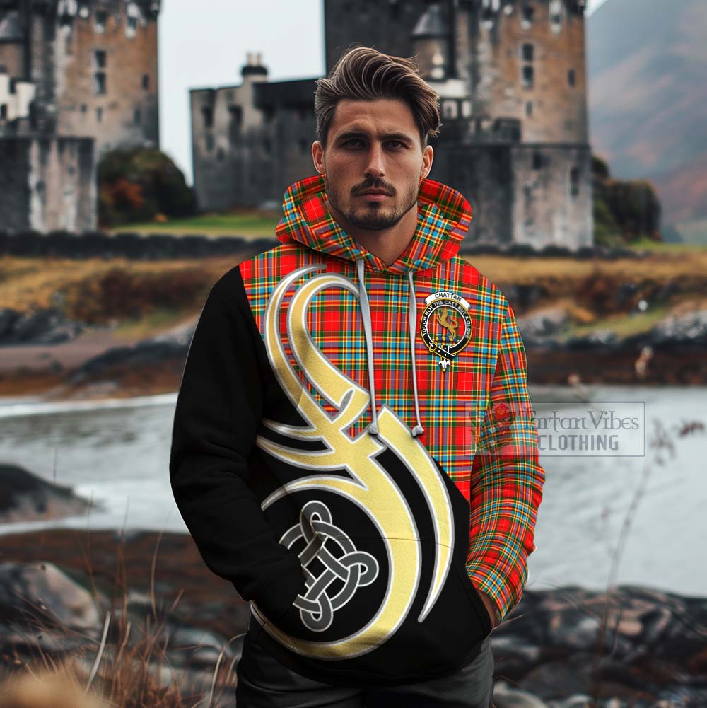 Tartan Vibes Clothing Chattan Tartan Cotton Hoodie with Family Crest and Celtic Symbol Style