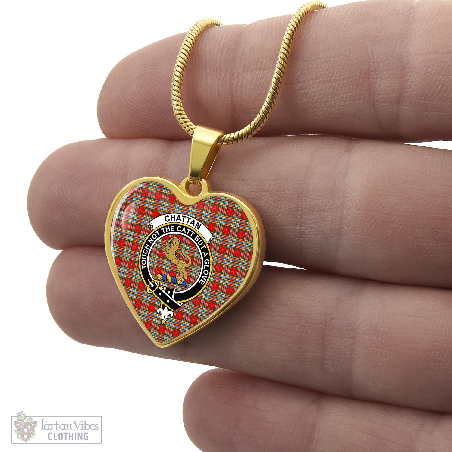 Tartan Vibes Clothing Chattan Tartan Heart Necklace with Family Crest