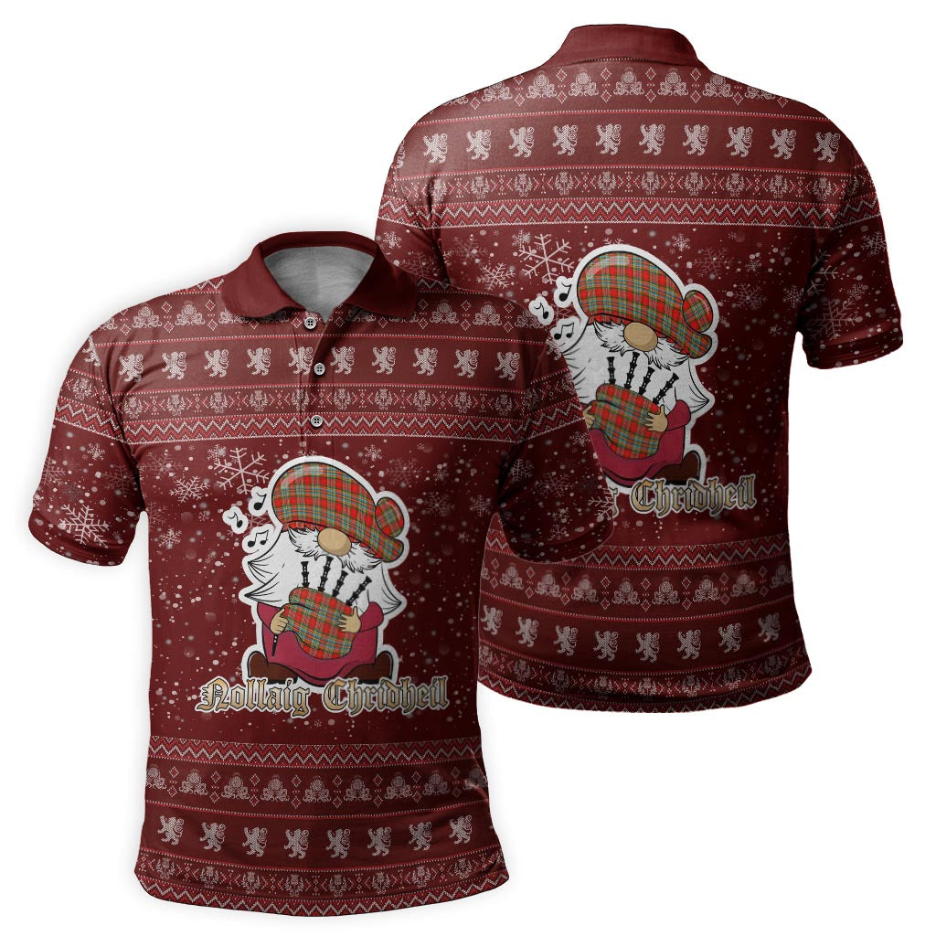 Chattan Clan Christmas Family Polo Shirt with Funny Gnome Playing Bagpipes - Tartanvibesclothing